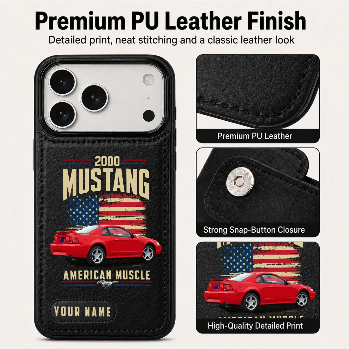 2000 Mustang Personalized Leather Wallet Phone Case