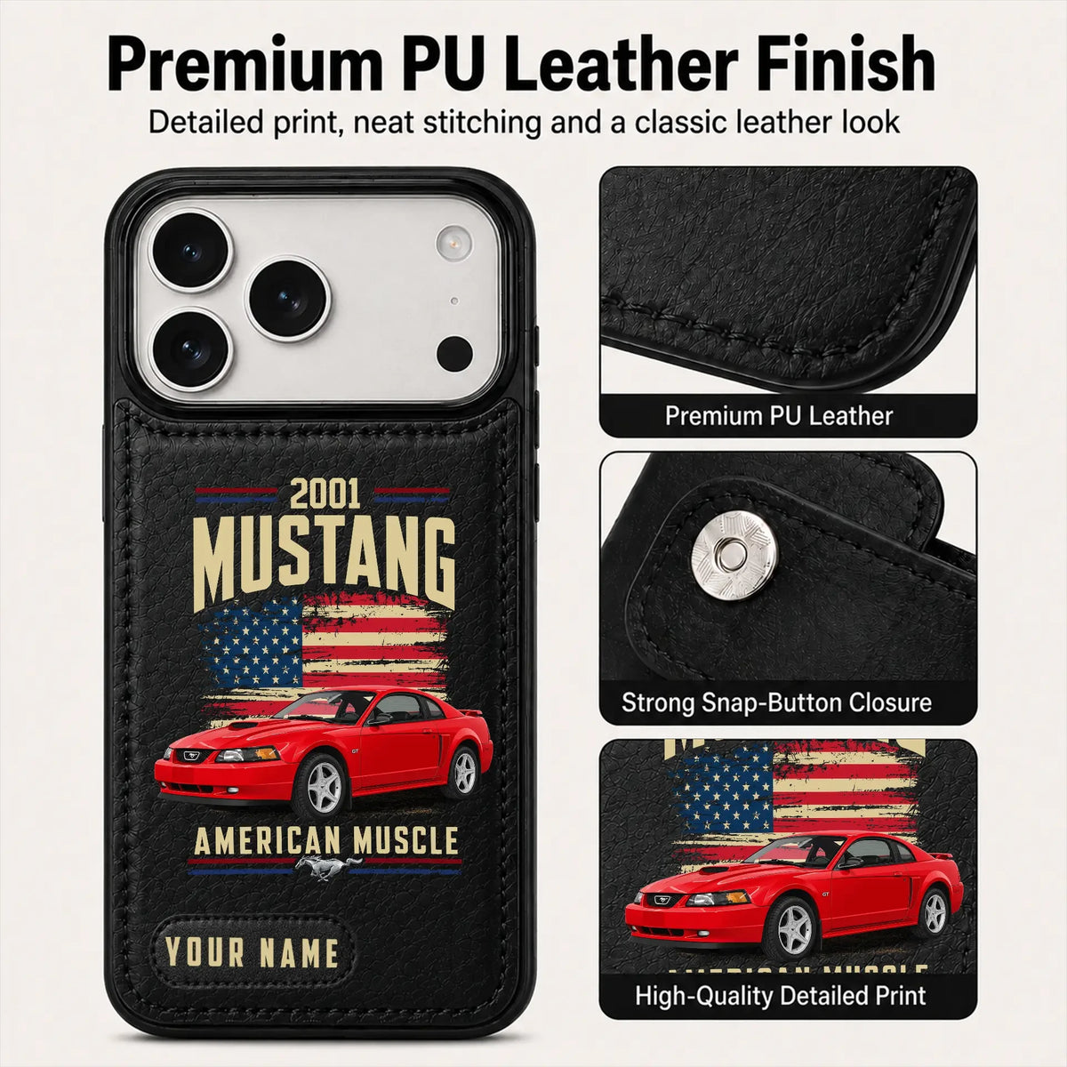 2001 Mustang Personalized Leather Wallet Phone Case