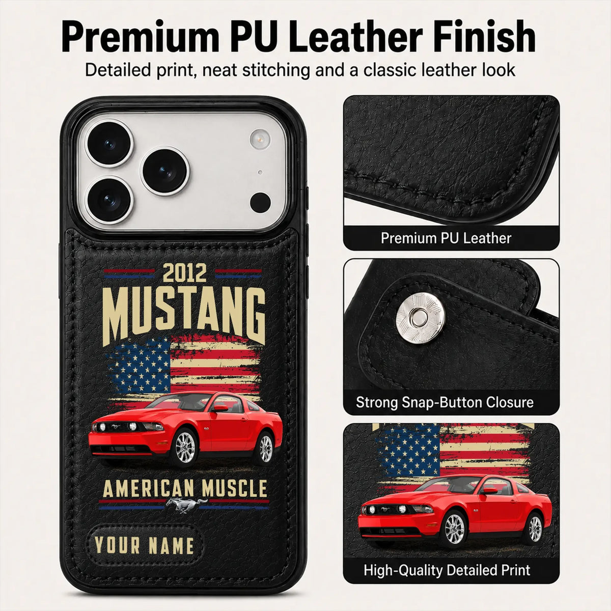 2012 Mustang Personalized Leather Wallet Phone Case