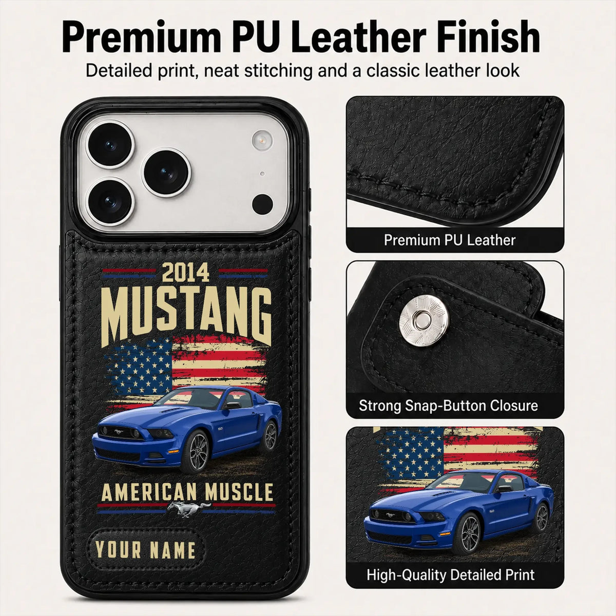 2014 Mustang Personalized Leather Wallet Phone Case