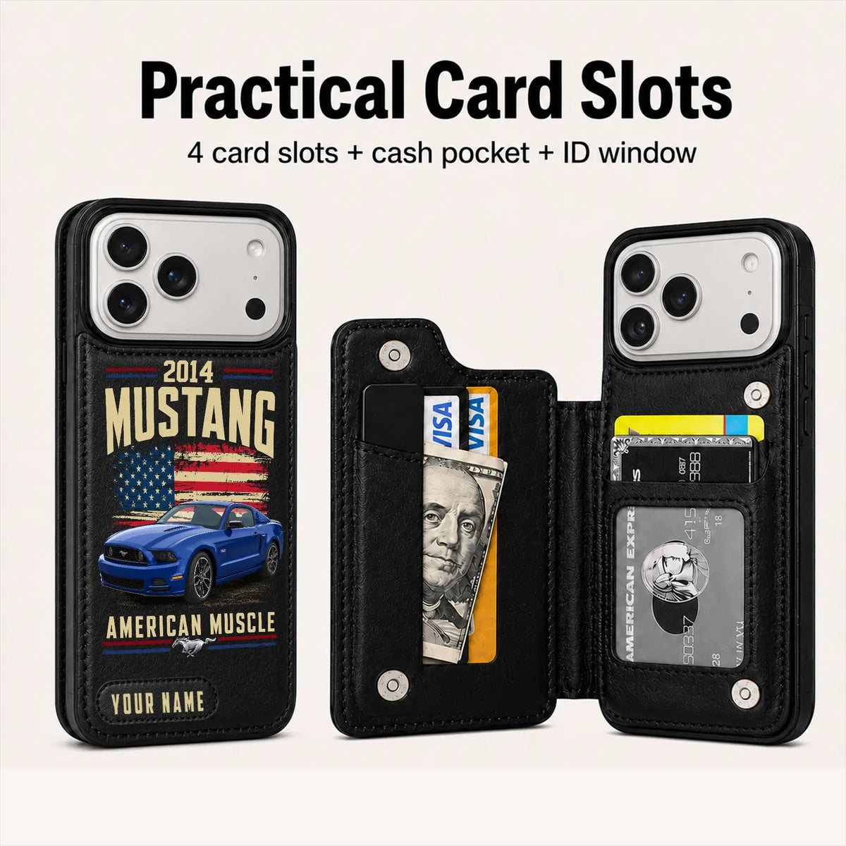 2014 Mustang Personalized Leather Wallet Phone Case