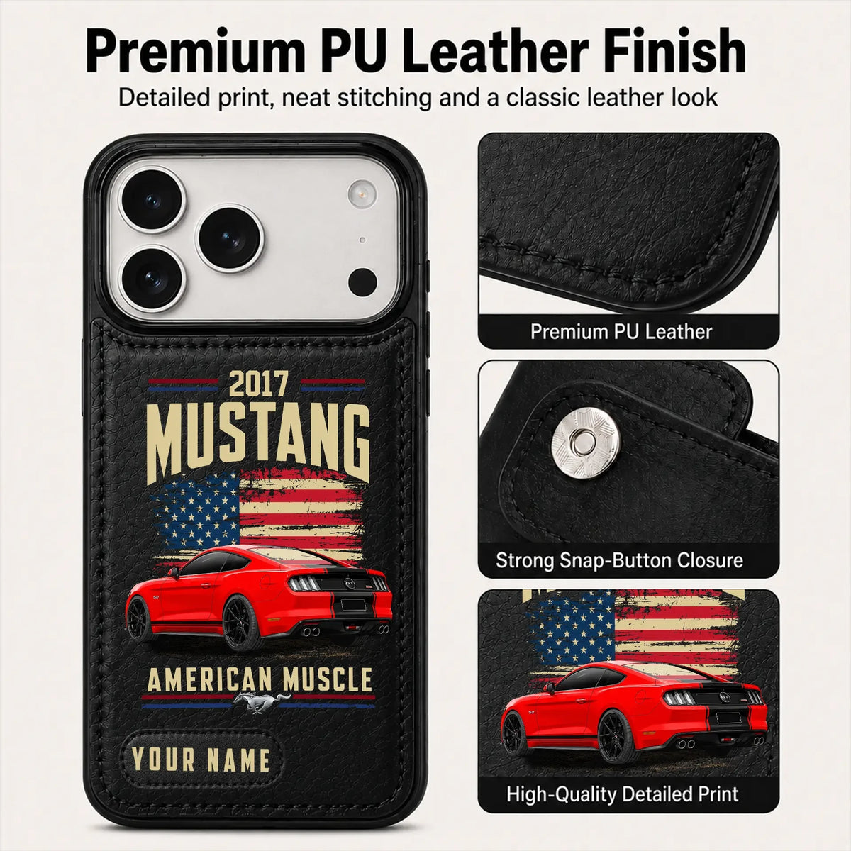 2017 Mustang Personalized Leather Wallet Phone Case