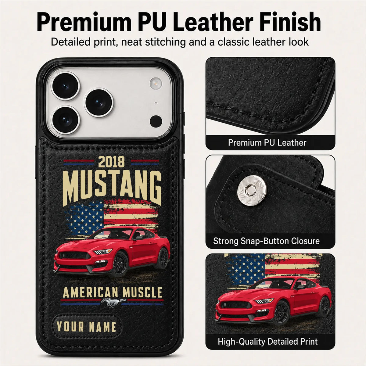 2018 Mustang Personalized Leather Wallet Phone Case