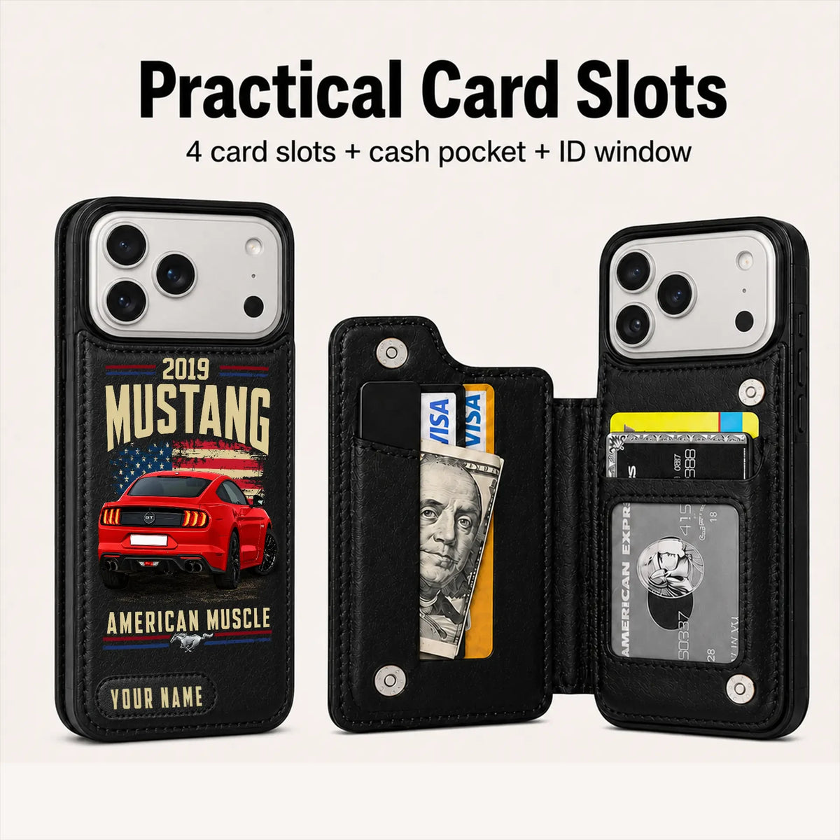 2019 Mustang Personalized Leather Wallet Phone Case