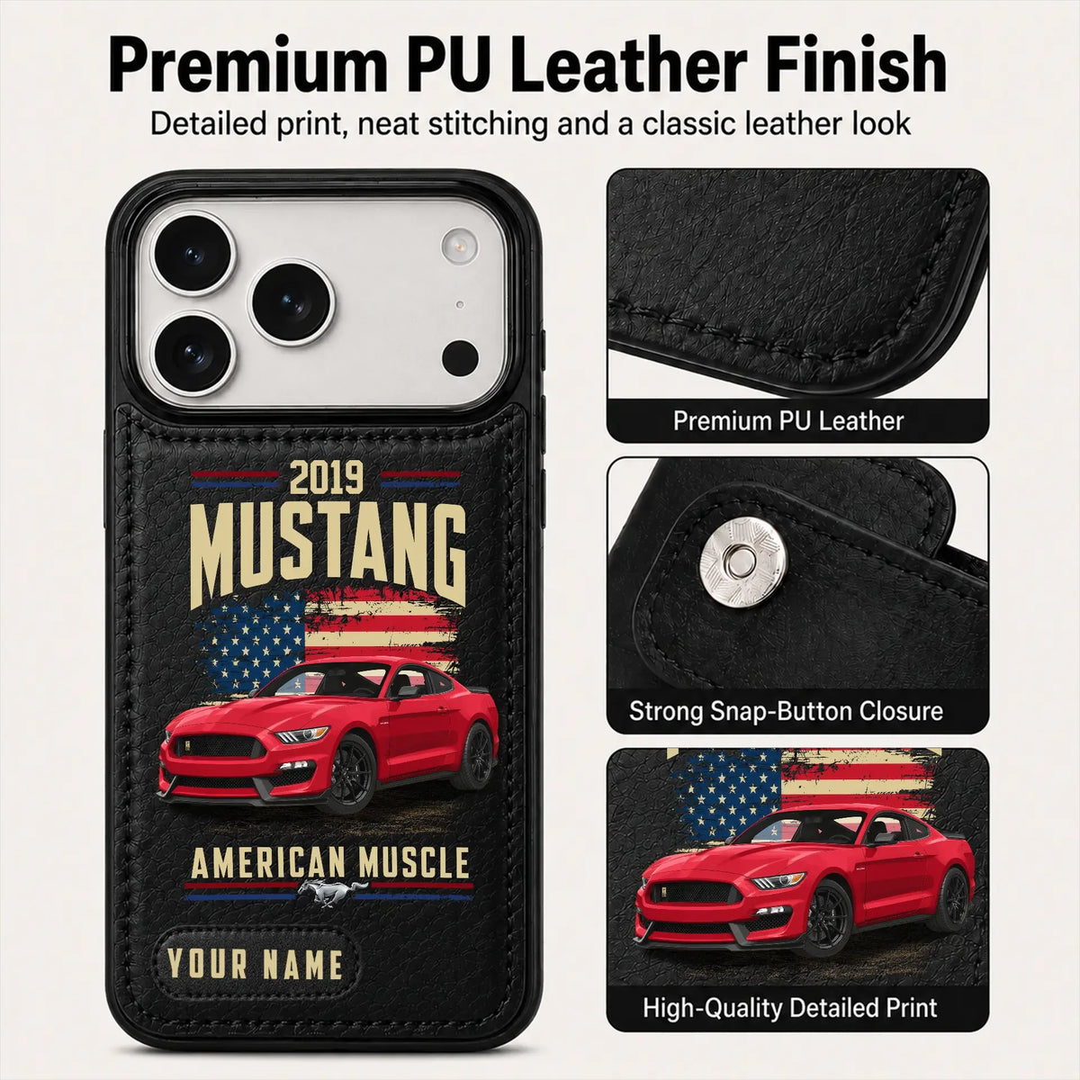2019 Mustang Personalized Leather Wallet Phone Case