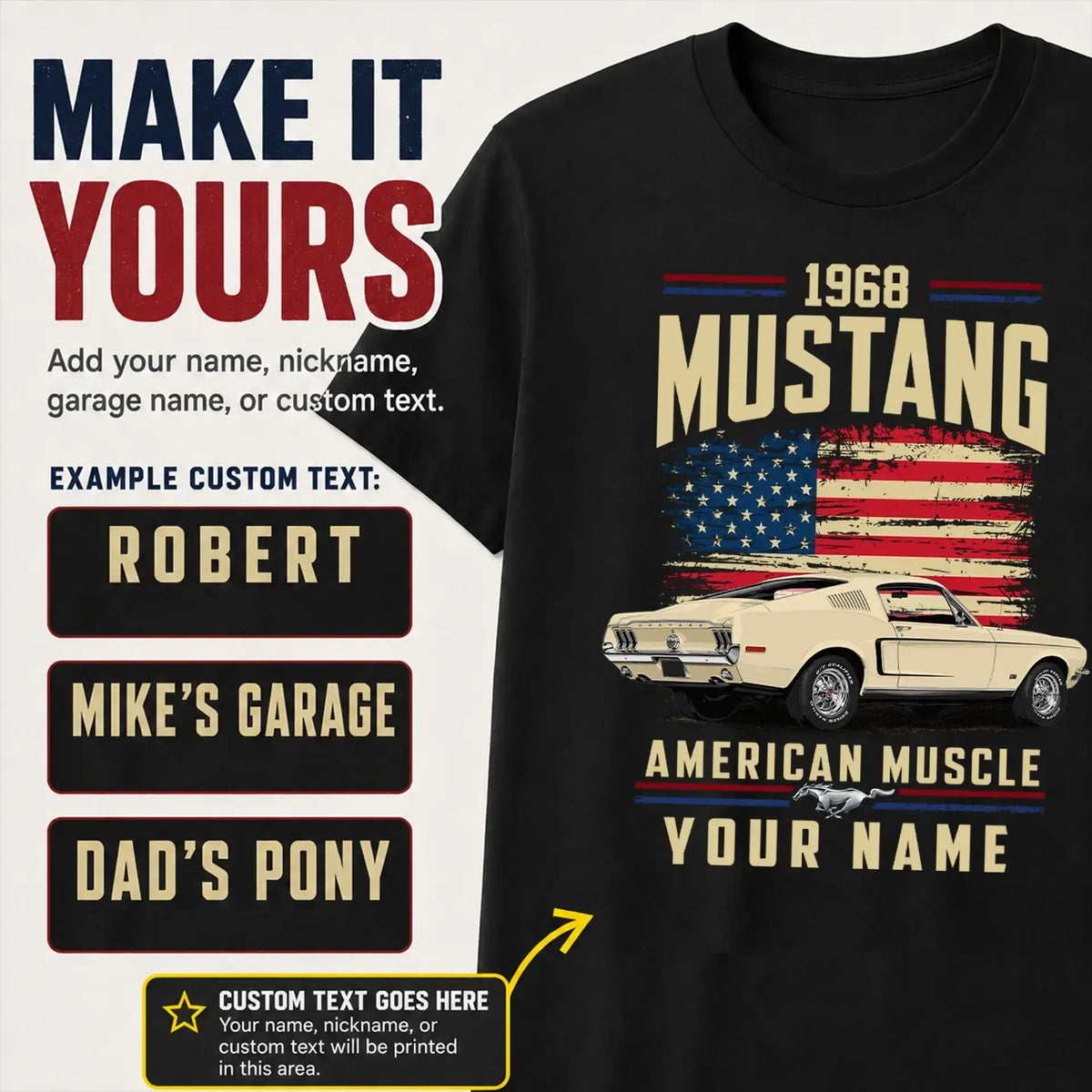 1968 Mustang Muscle Car Personalized Apparel