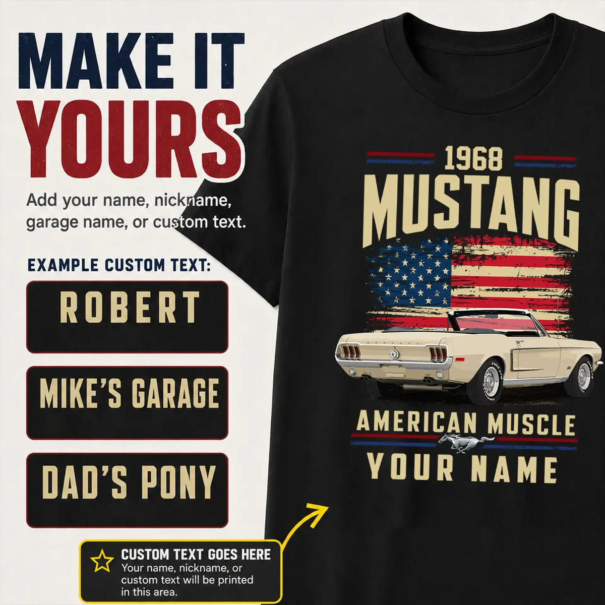 1968 Mustang Muscle Car Personalized Apparel