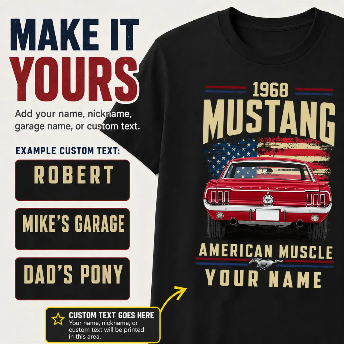1968 Mustang Muscle Car Personalized Apparel