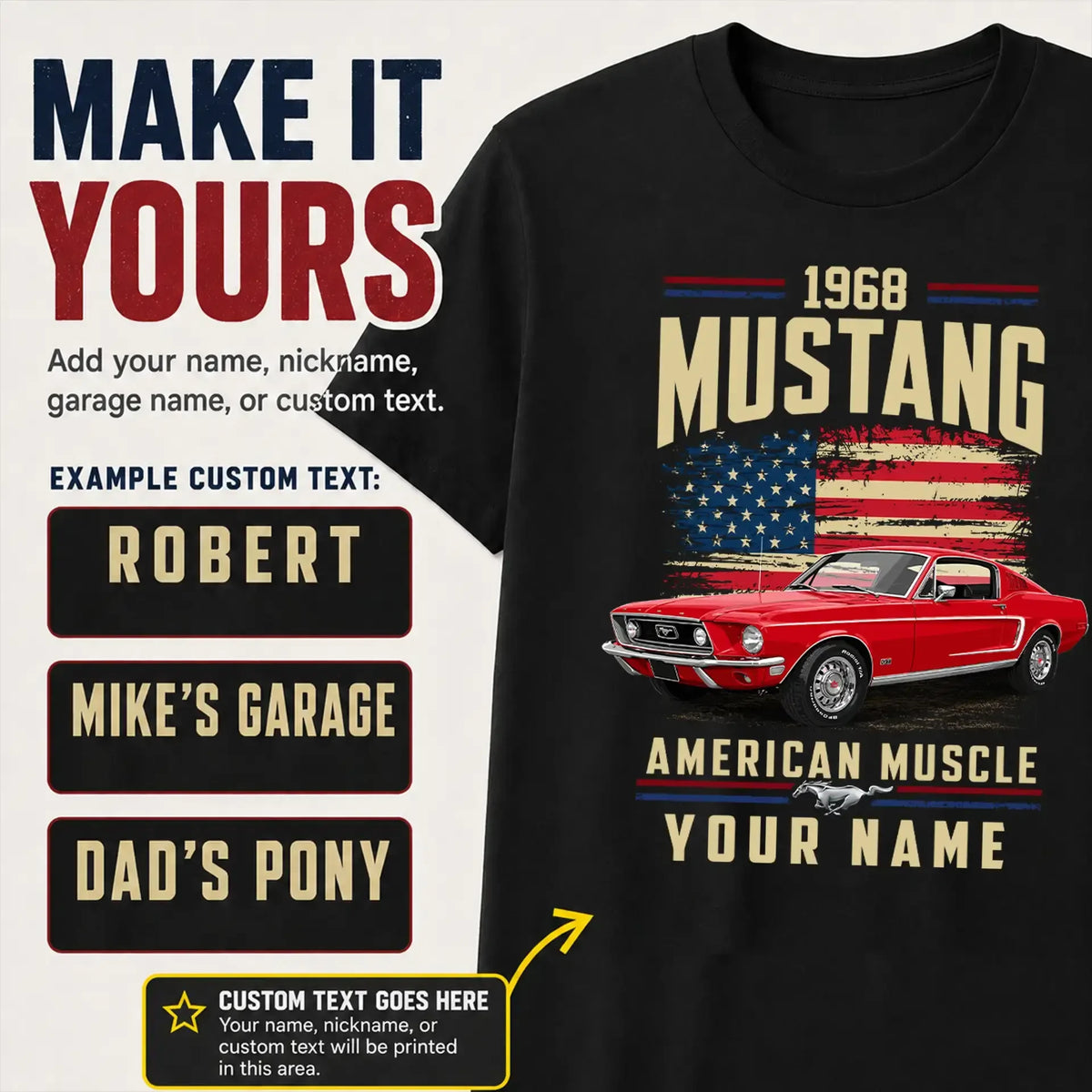 1968 Mustang Muscle Car Personalized Apparel