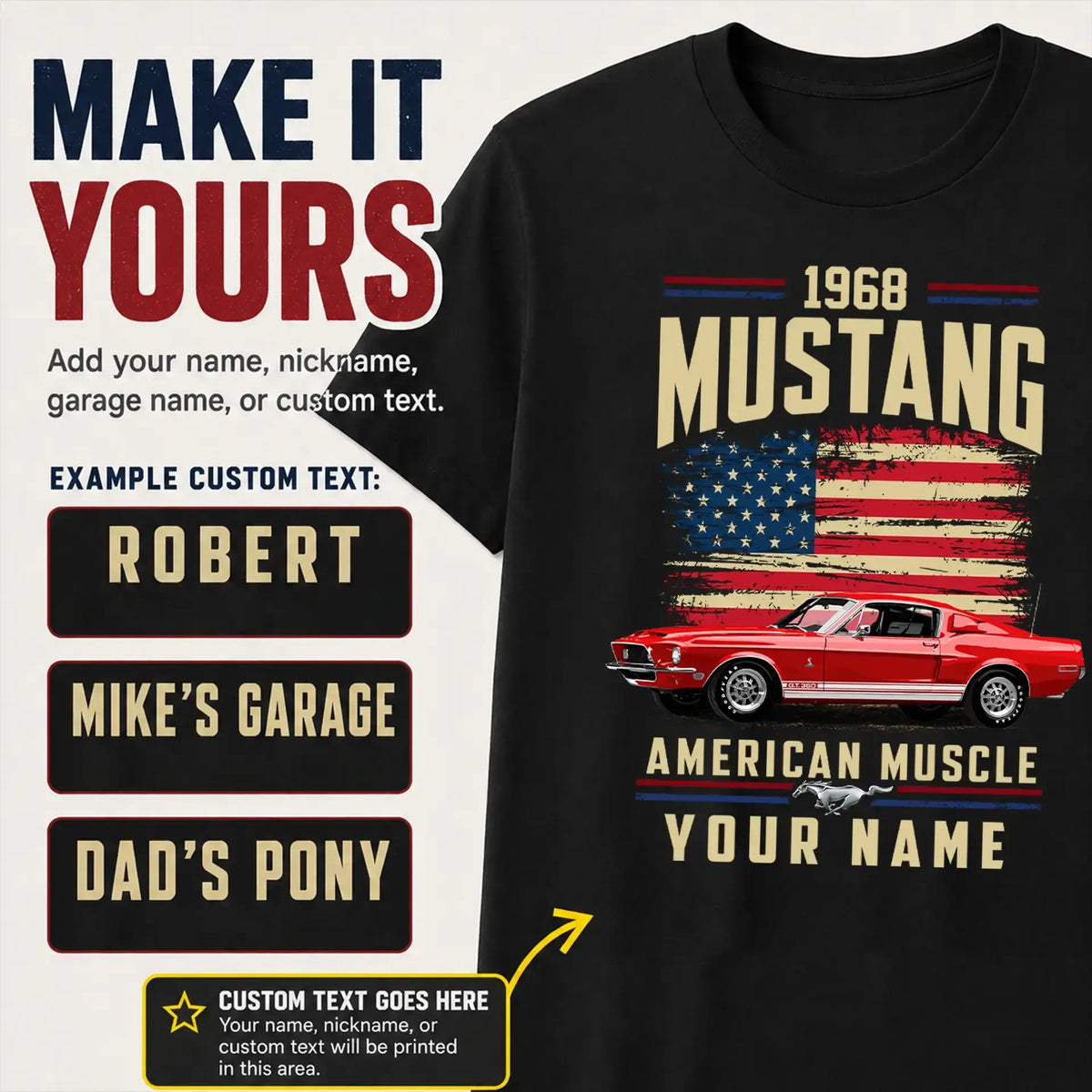 1968 Mustang Muscle Car Personalized Apparel