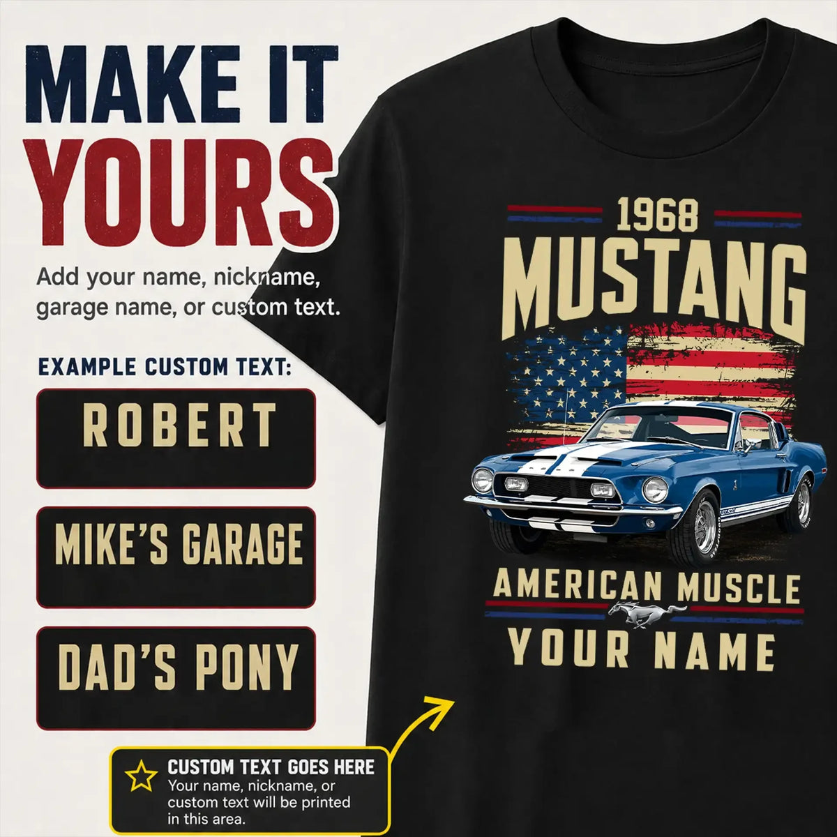 1968 Mustang Muscle Car Personalized Apparel