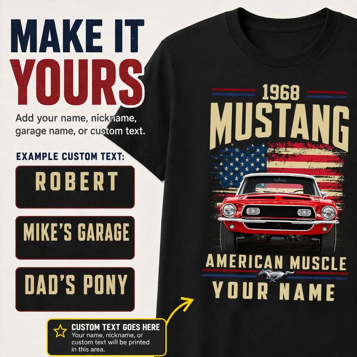 1968 Mustang Muscle Car Personalized Apparel