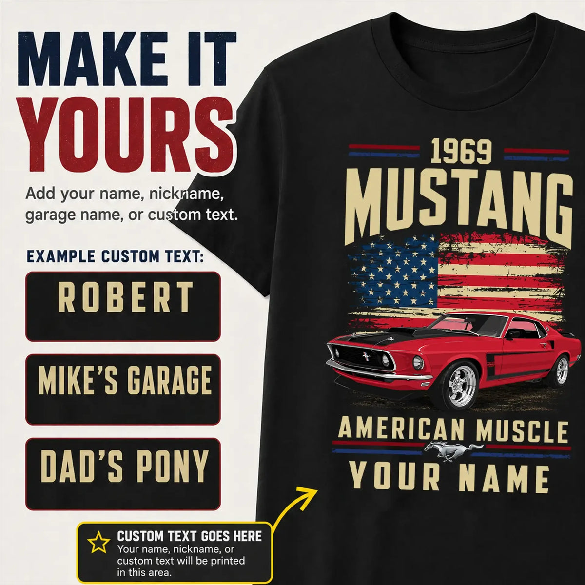 1969 Mustang Muscle Car Personalized Apparel