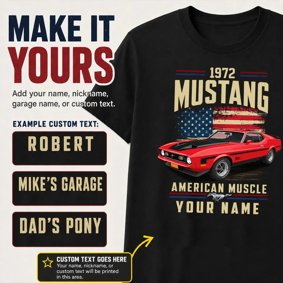 1972 Mustang Muscle Car Personalized Apparel