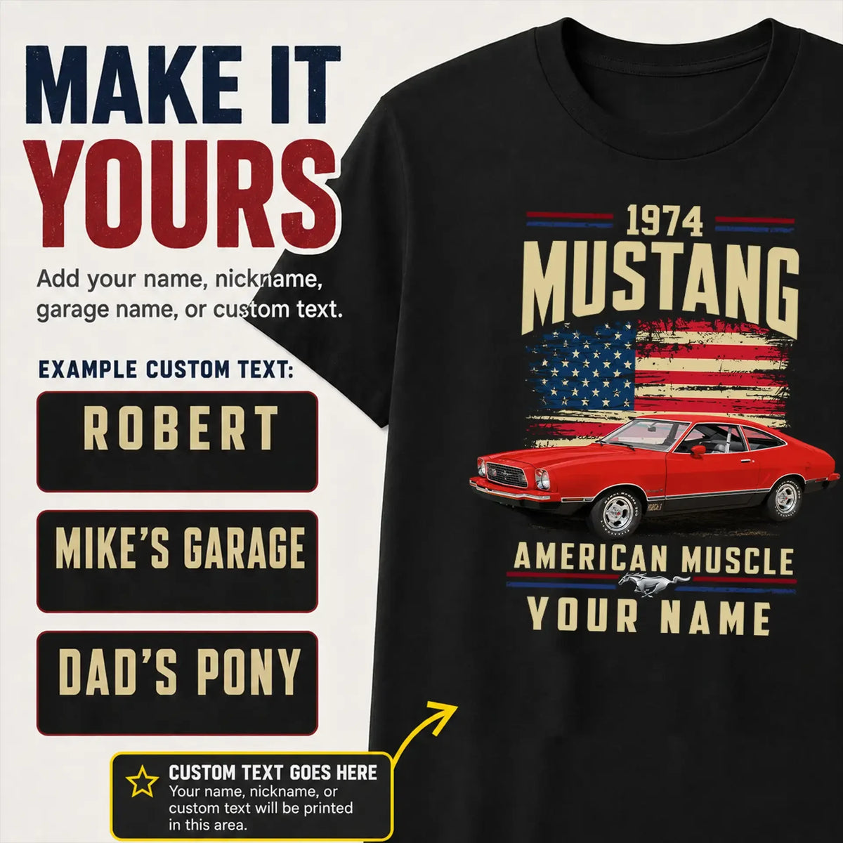 1974 Mustang Muscle Car Personalized Apparel