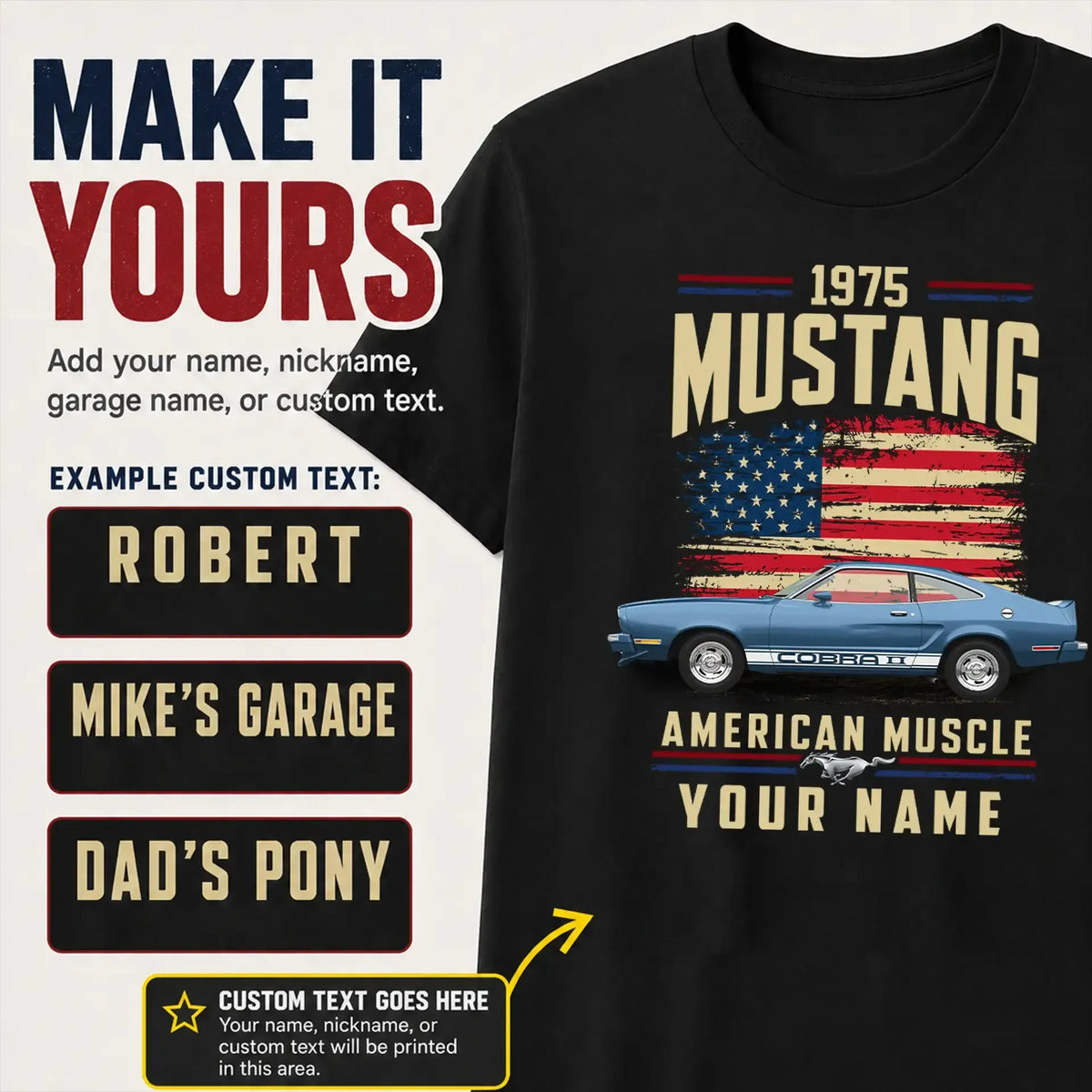 1975 Mustang Muscle Car Personalized Apparel