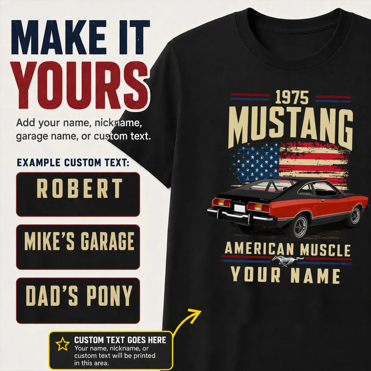 1975 Mustang Muscle Car Personalized Apparel