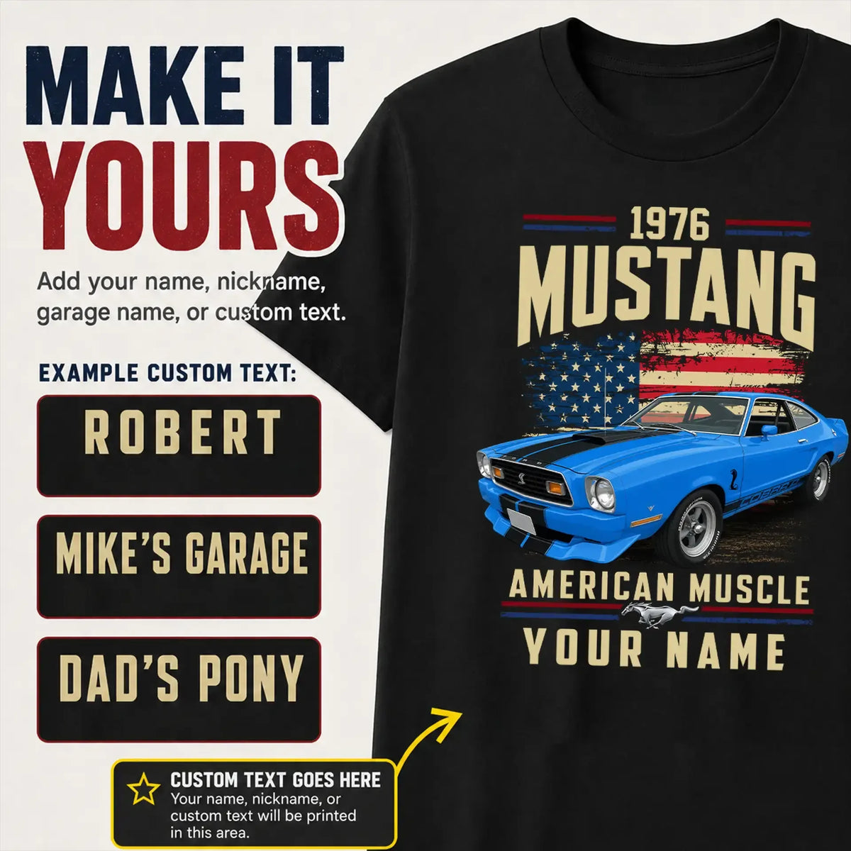 1976 Mustang Muscle Car Personalized Apparel