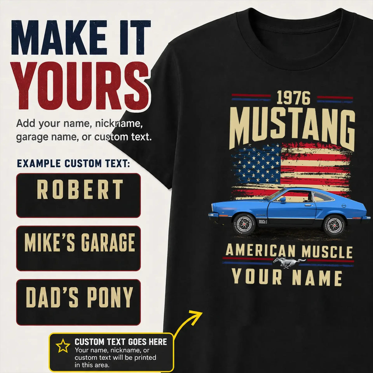 1976 Mustang Muscle Car Personalized Apparel