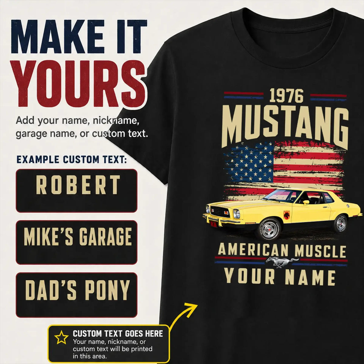 1976 Mustang Muscle Car Personalized Apparel