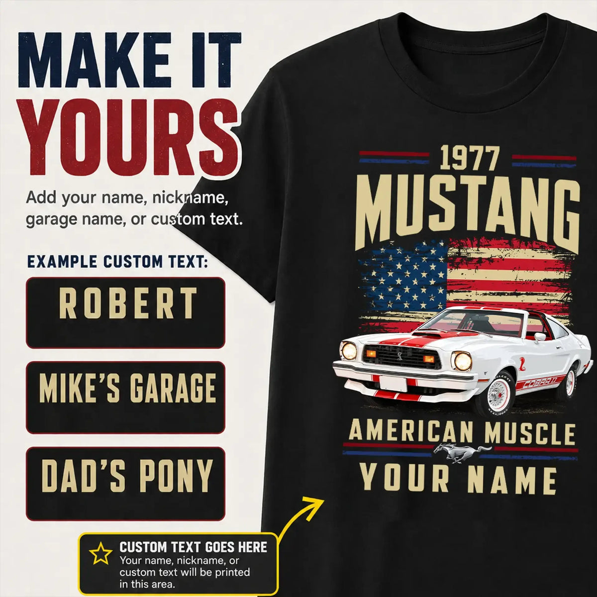 1977 Mustang Muscle Car Personalized Apparel