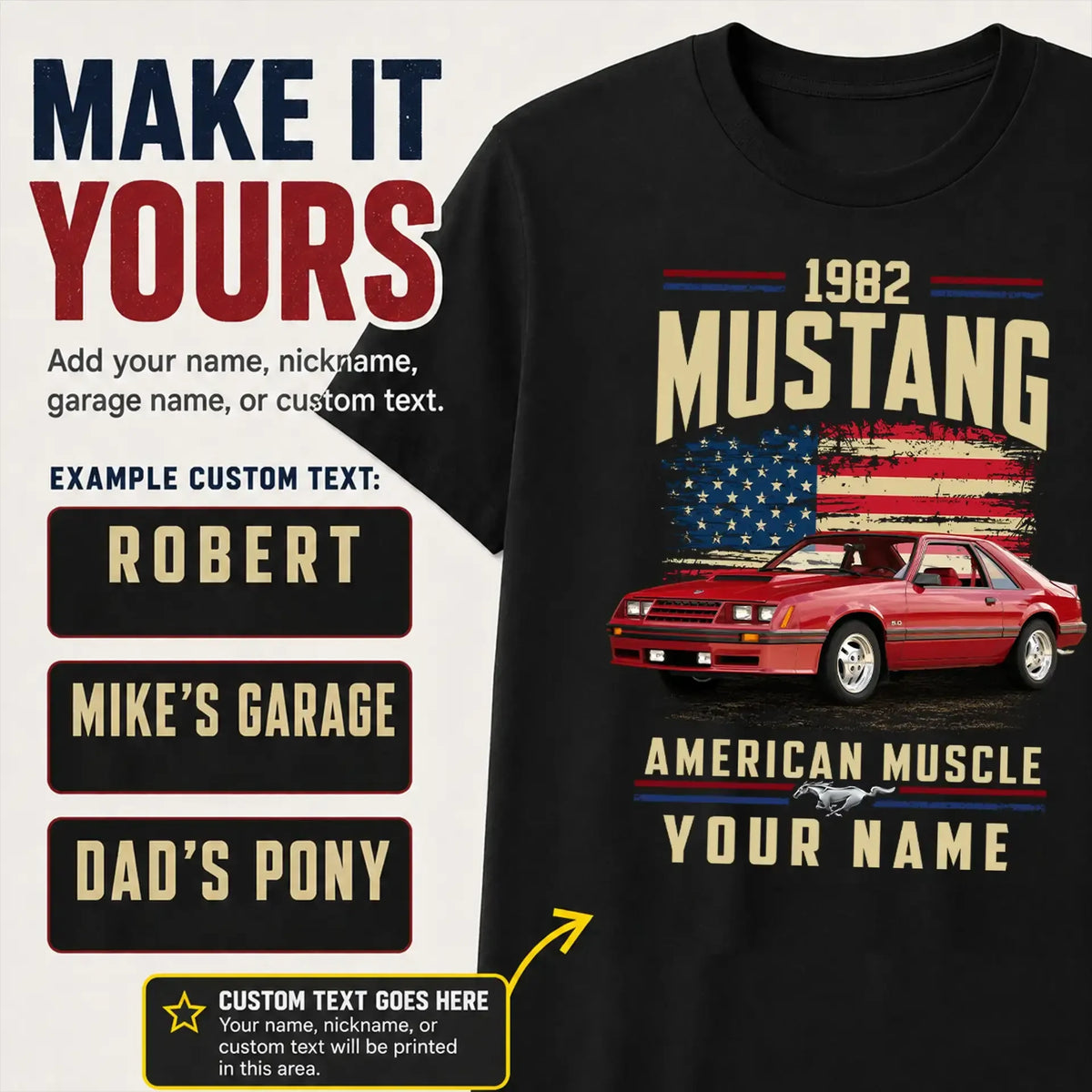 1982 Mustang Muscle Car Personalized Apparel