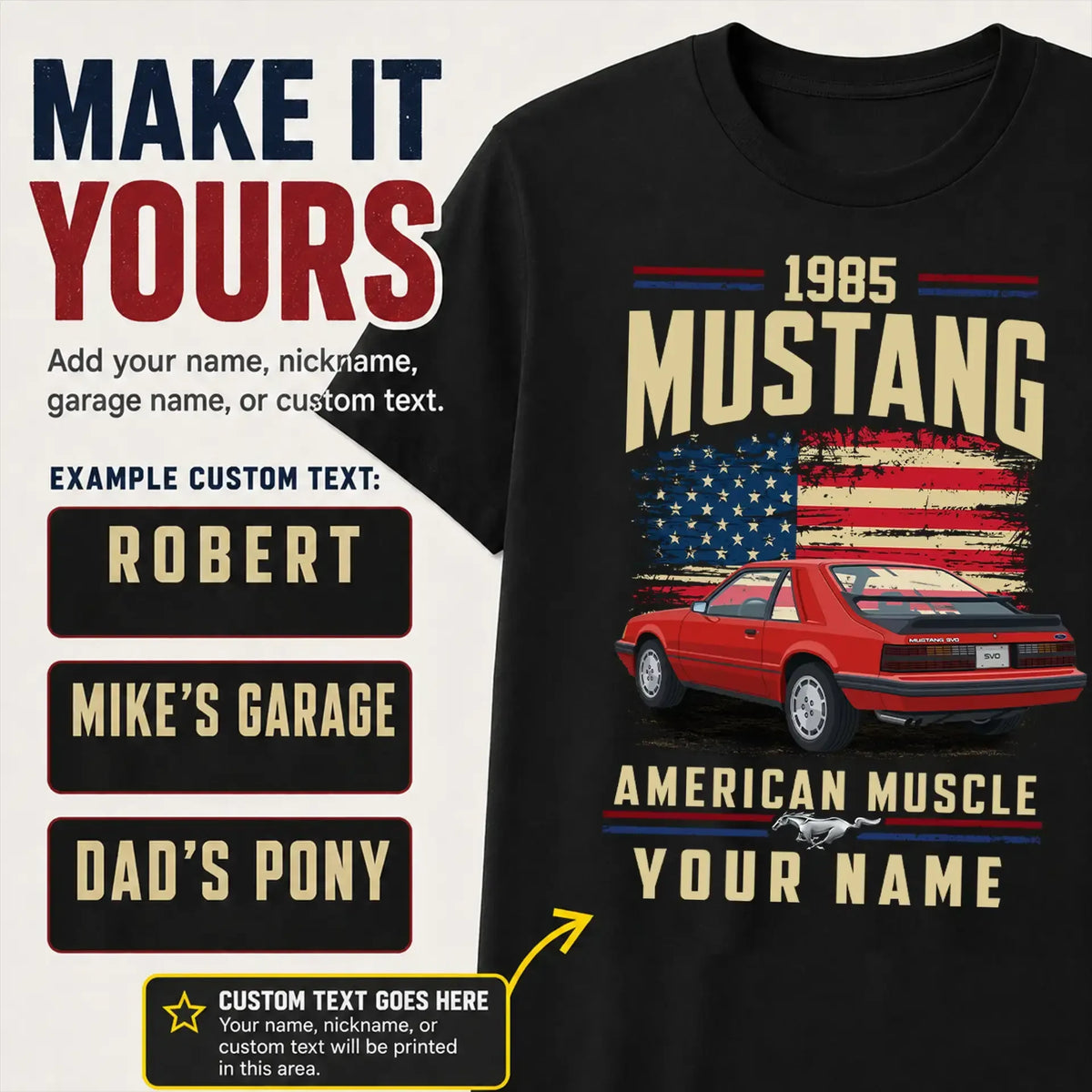 1985 Mustang Muscle Car Personalized Apparel