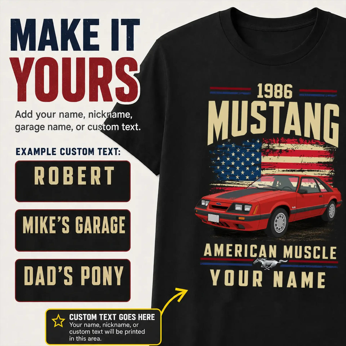1986 Mustang Muscle Car Personalized Apparel