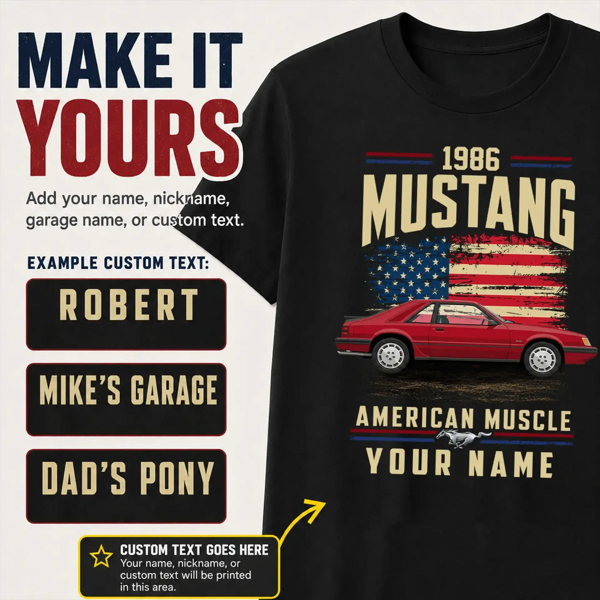 1986 Mustang Muscle Car Personalized Apparel