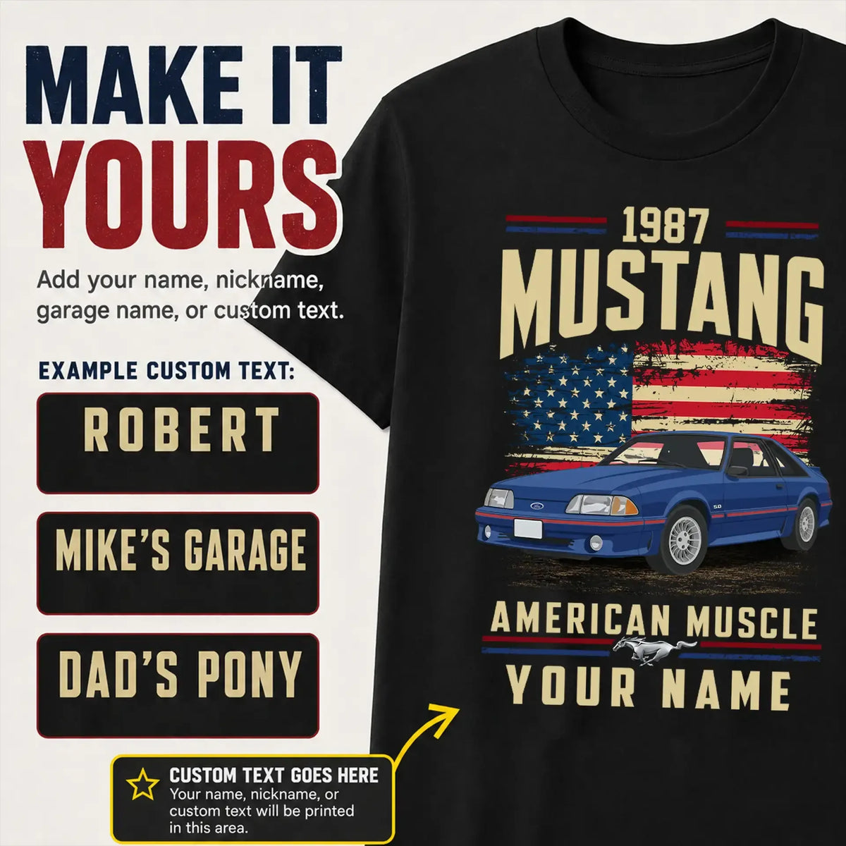 1987 Mustang Muscle Car Personalized Apparel