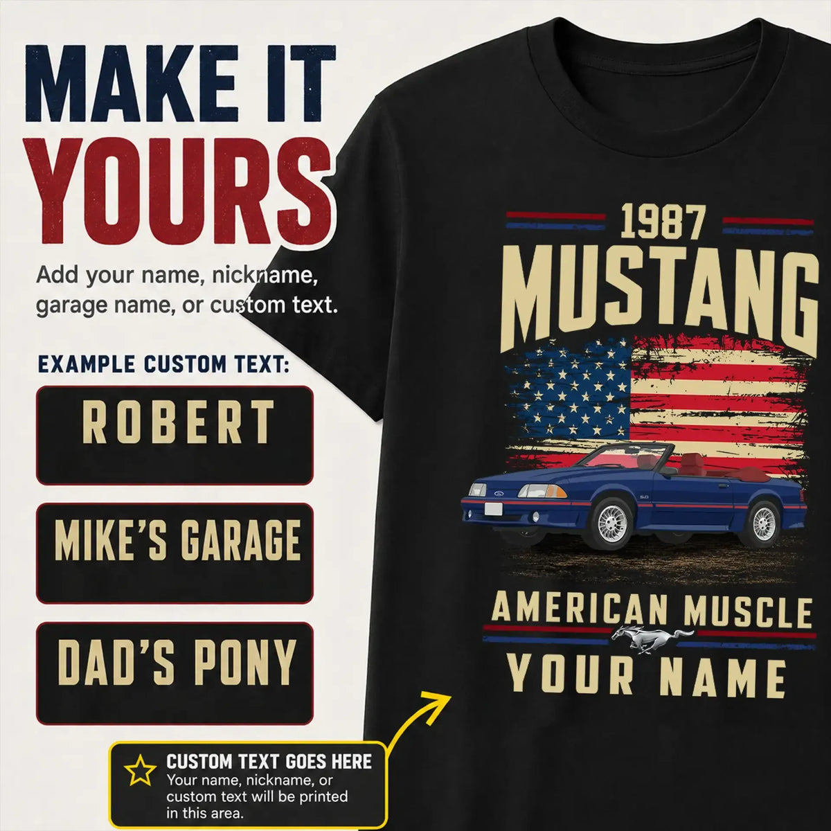 1987 Mustang Muscle Car Personalized Apparel