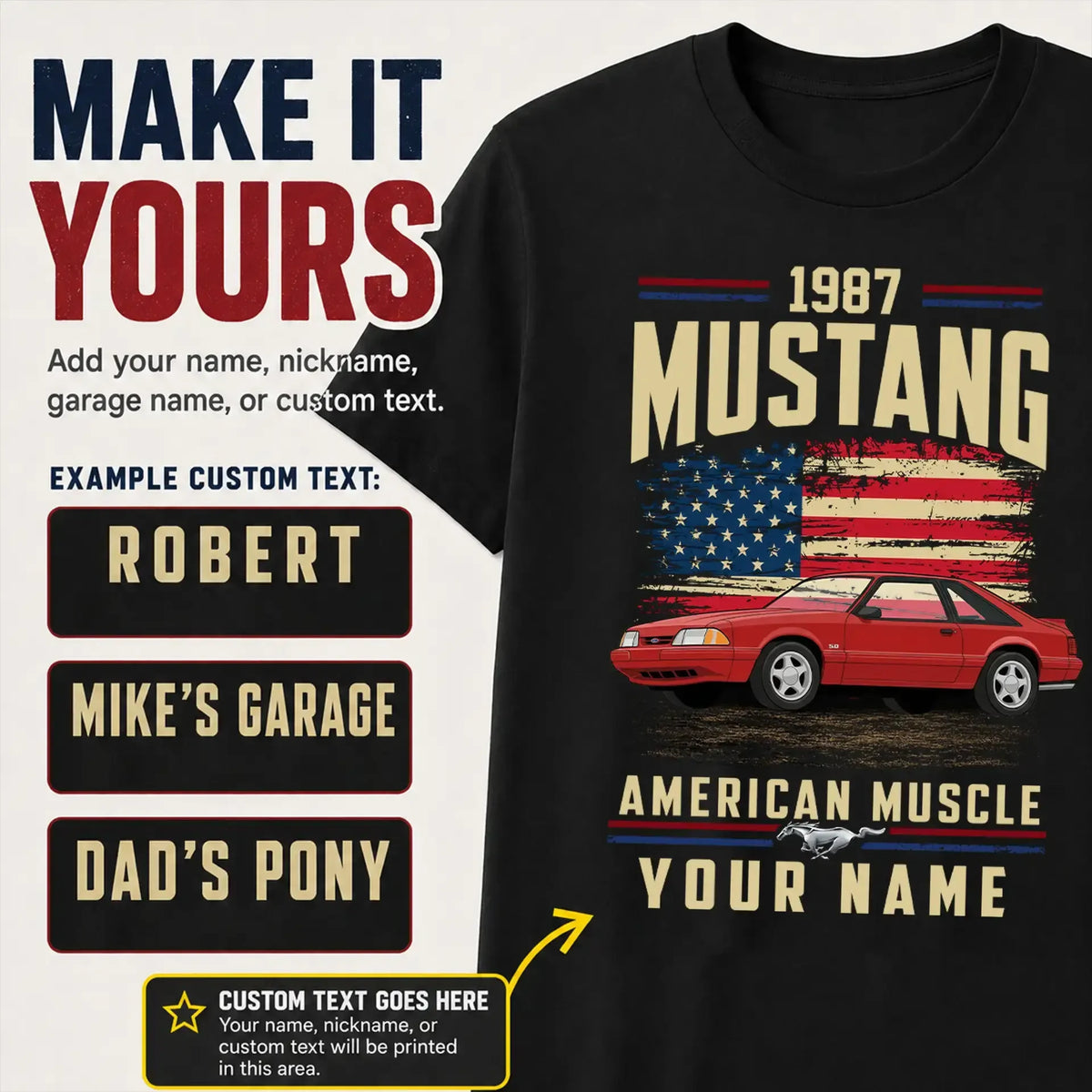 1987 Mustang Muscle Car Personalized Apparel