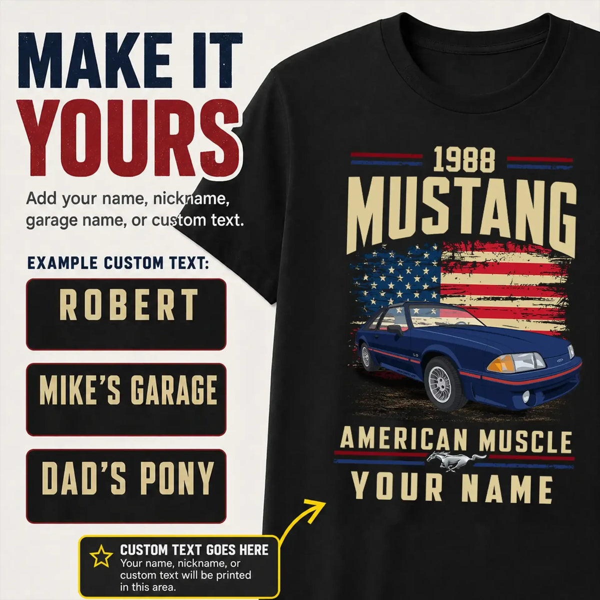 1988 Mustang Muscle Car Personalized Apparel