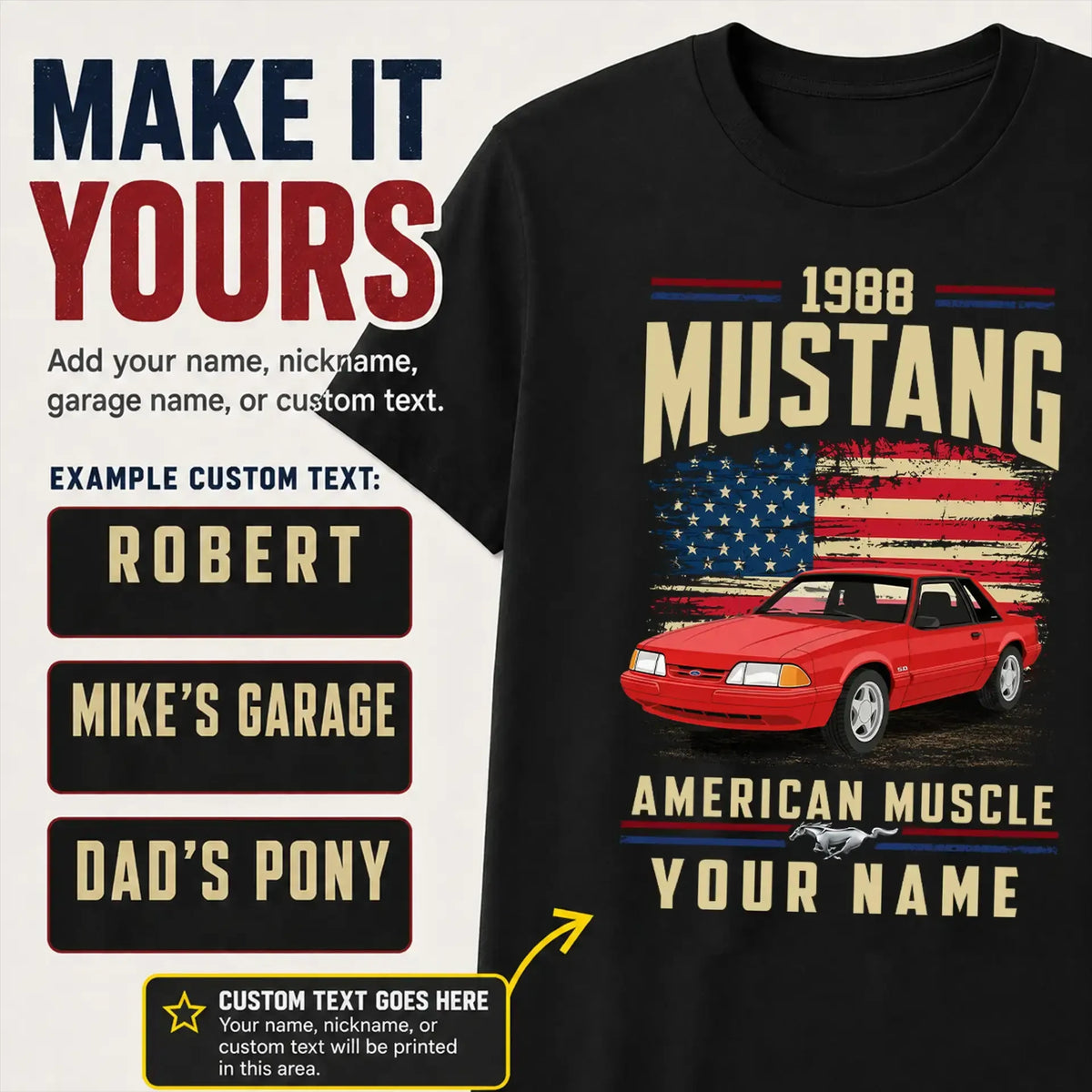 1988 Mustang Muscle Car Personalized Apparel