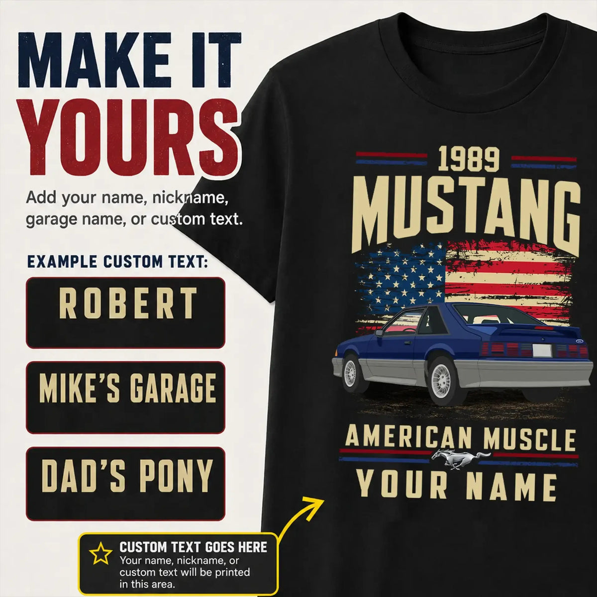 1989 Mustang Muscle Car Personalized Apparel
