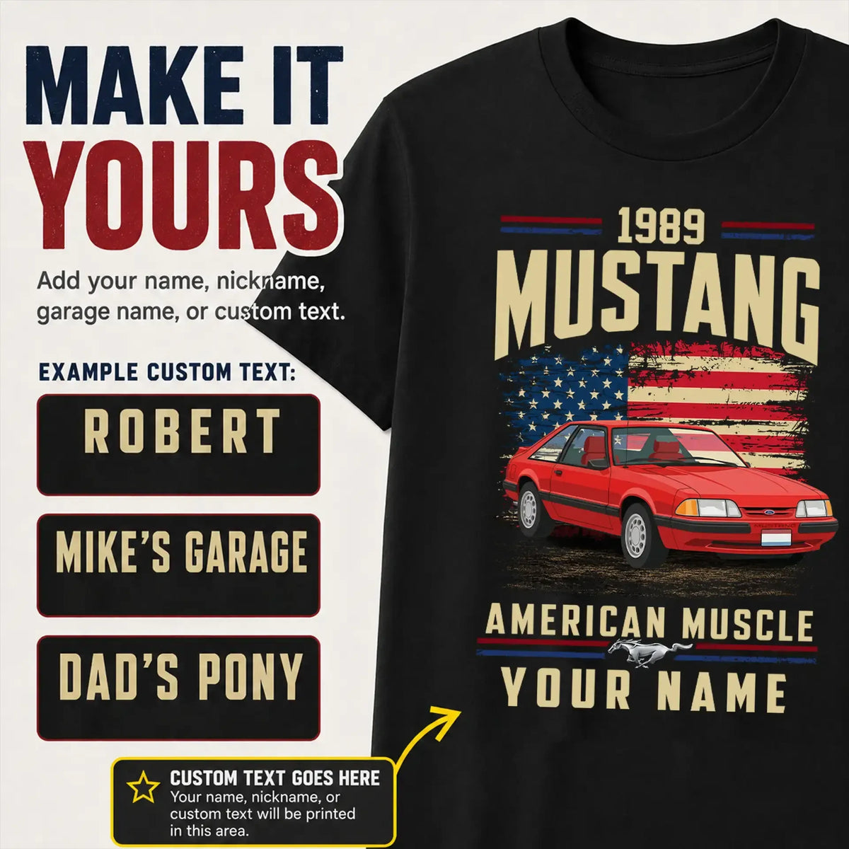 1989 Mustang Muscle Car Personalized Apparel