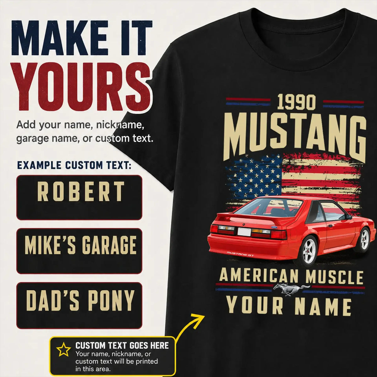 1990 Mustang Muscle Car Personalized Apparel