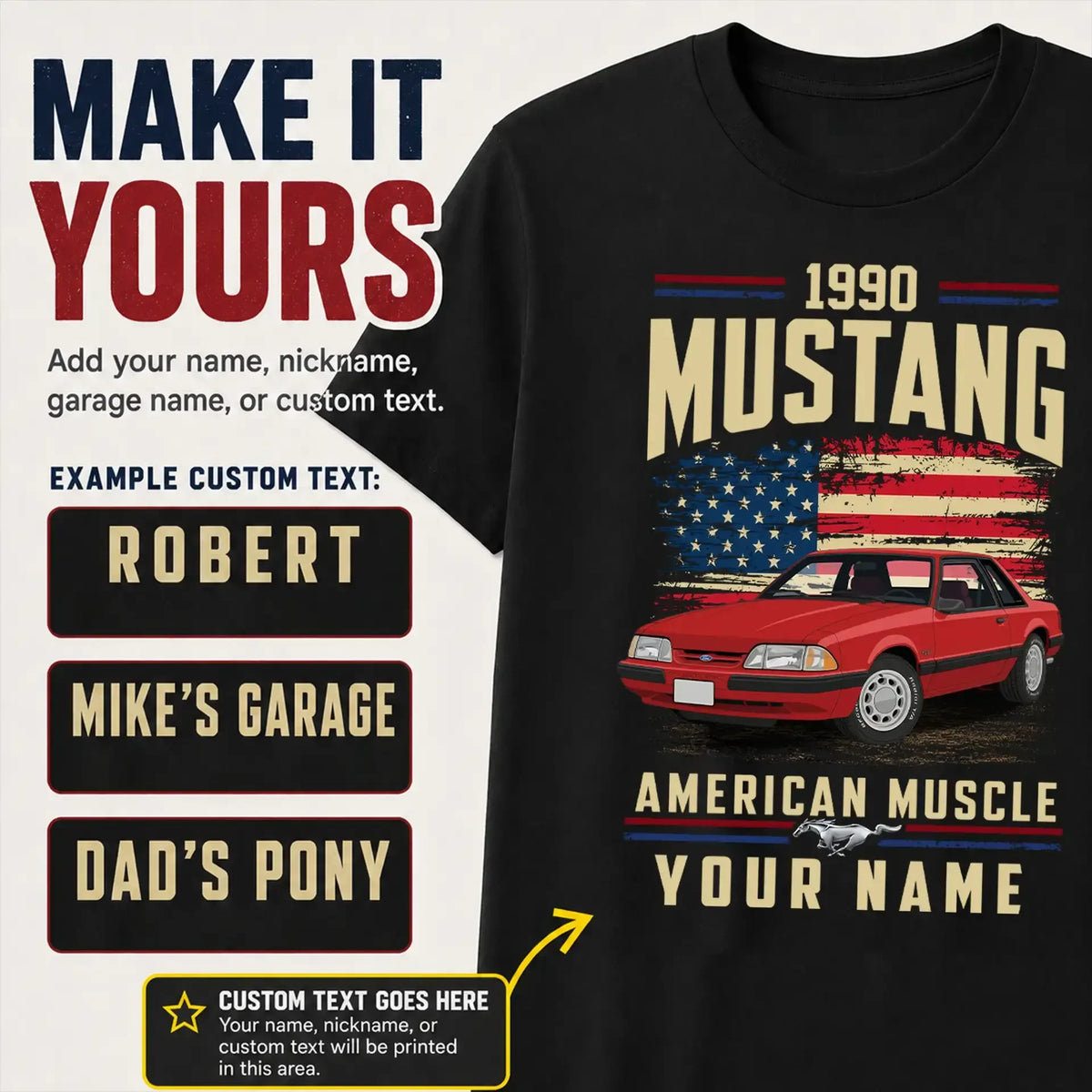 1990 Mustang Muscle Car Personalized Apparel