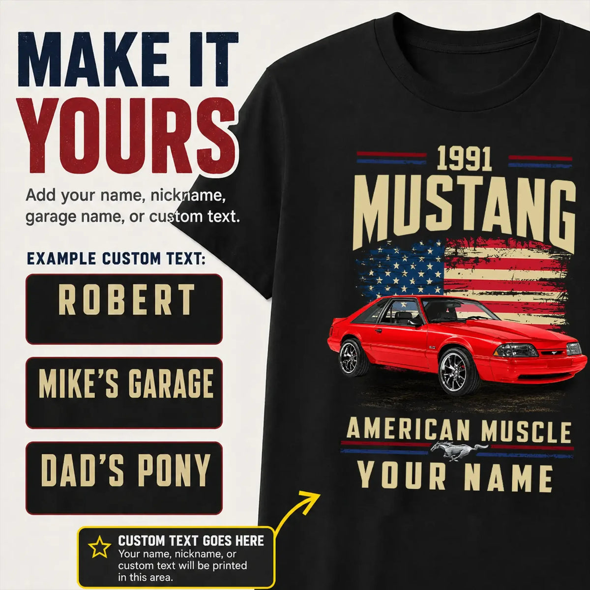1991 Mustang Muscle Car Personalized Apparel