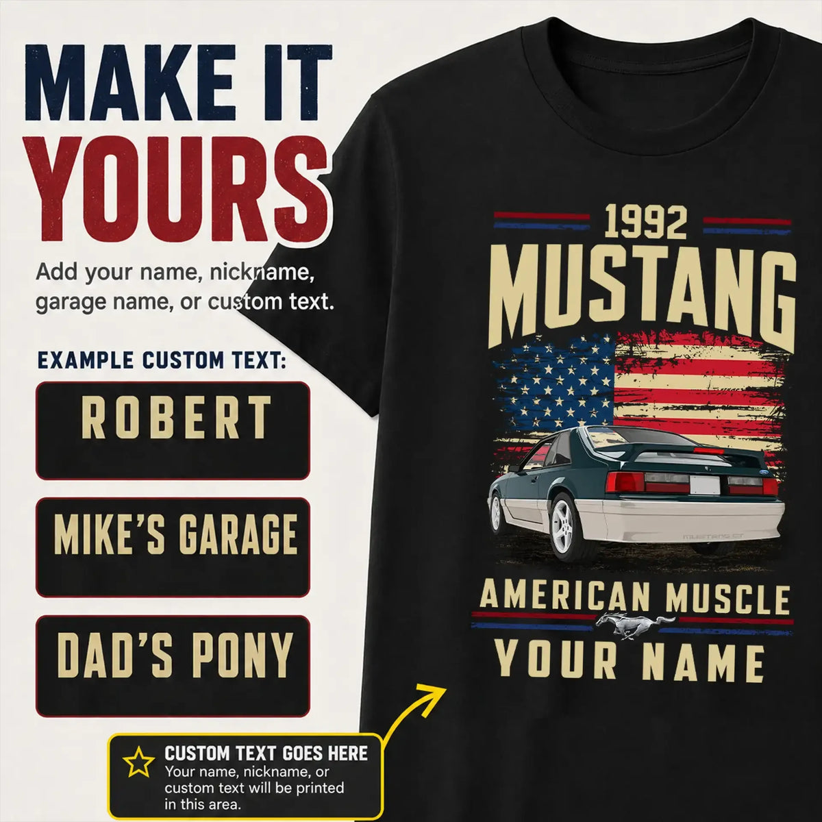 1992 Mustang Muscle Car Personalized Apparel