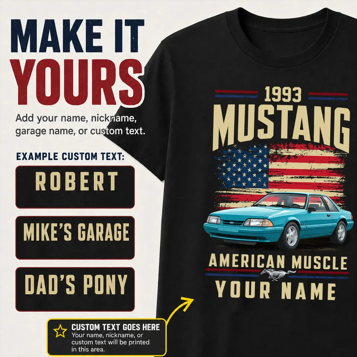 1993 Mustang Muscle Car Personalized Apparel