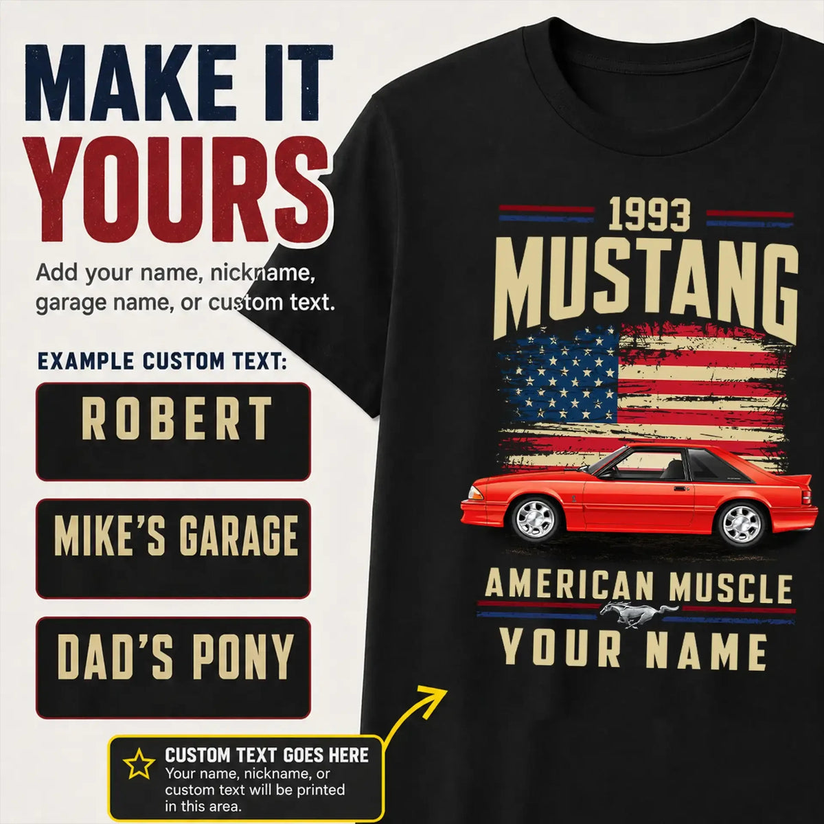 1993 Mustang Muscle Car Personalized Apparel