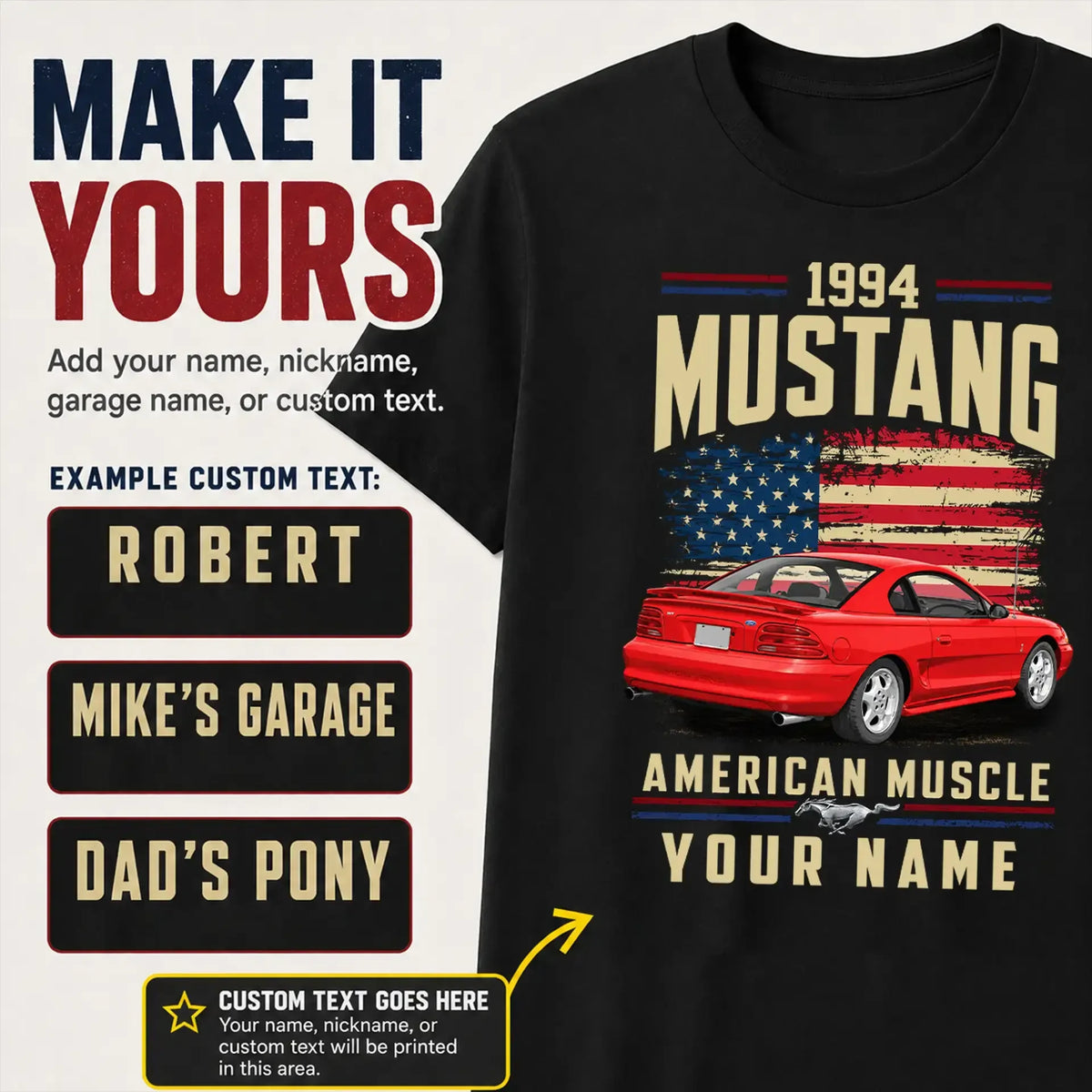 1994 Mustang Muscle Car Personalized Apparel