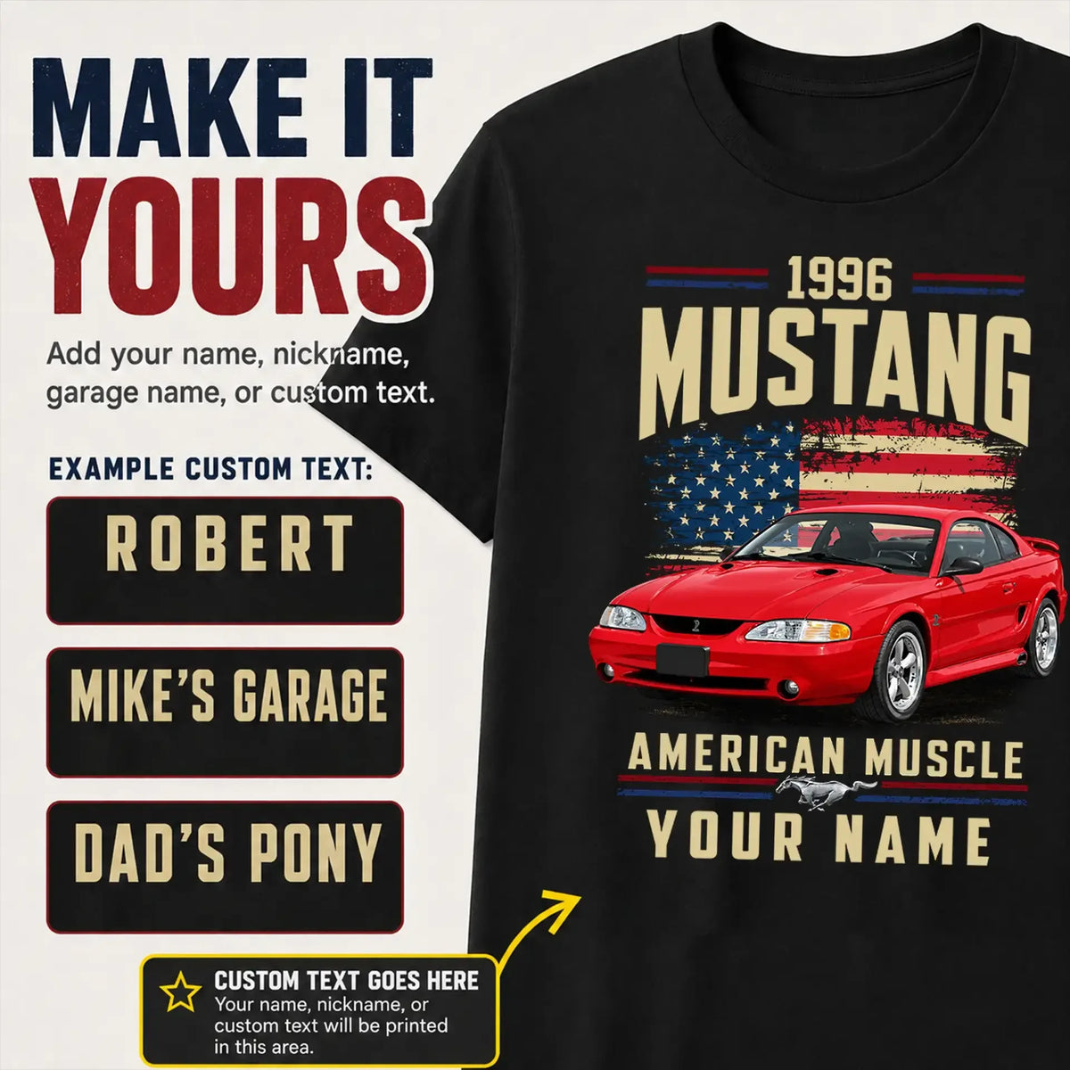 1996 Mustang Muscle Car Personalized Apparel