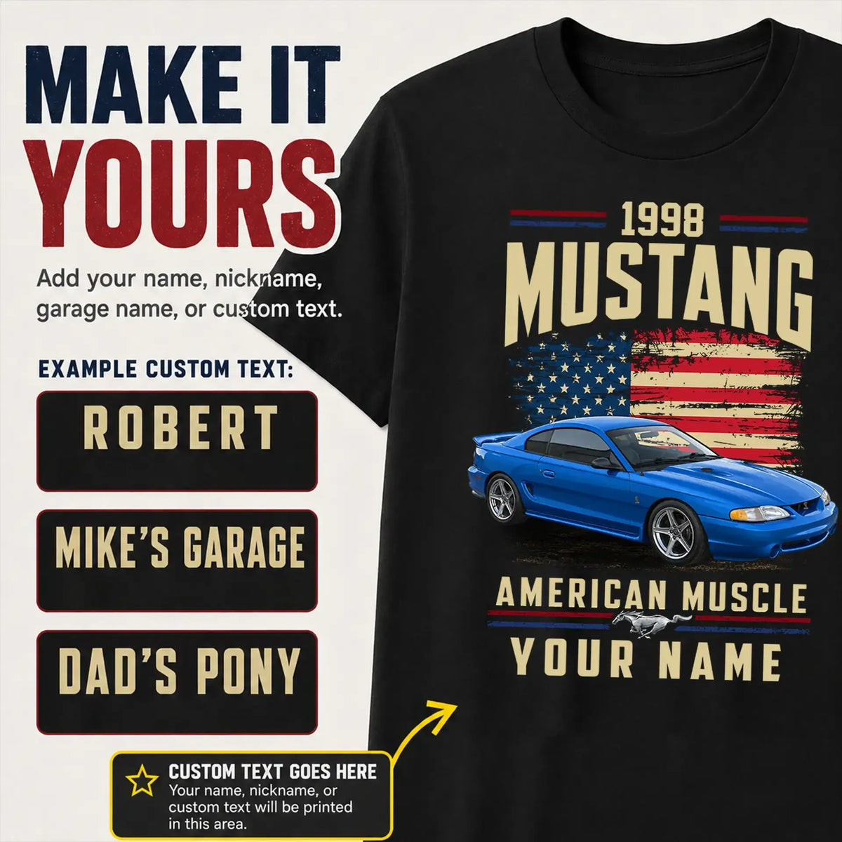1998 Mustang Muscle Car Personalized Apparel