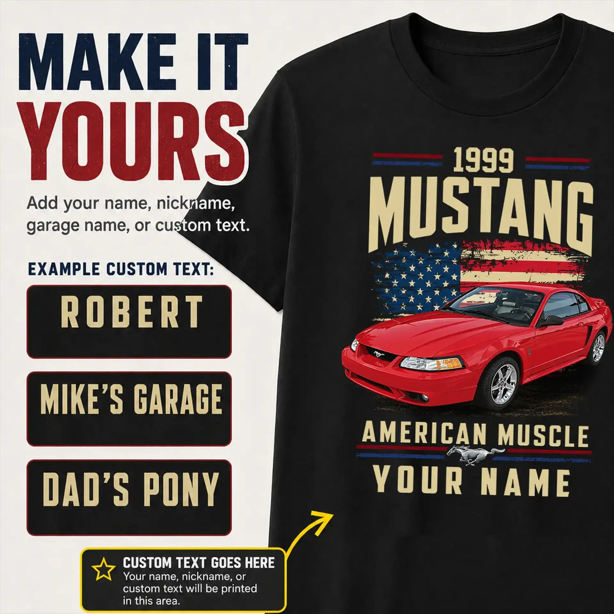 1999 Mustang Muscle Car Personalized Apparel