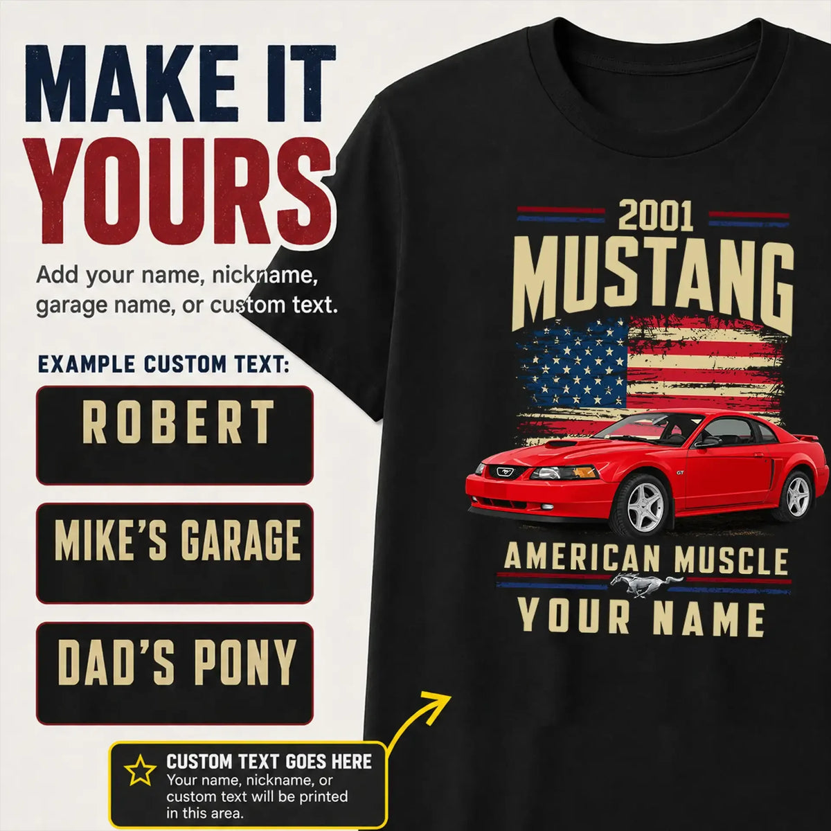 2001 Mustang Muscle Car Personalized Apparel