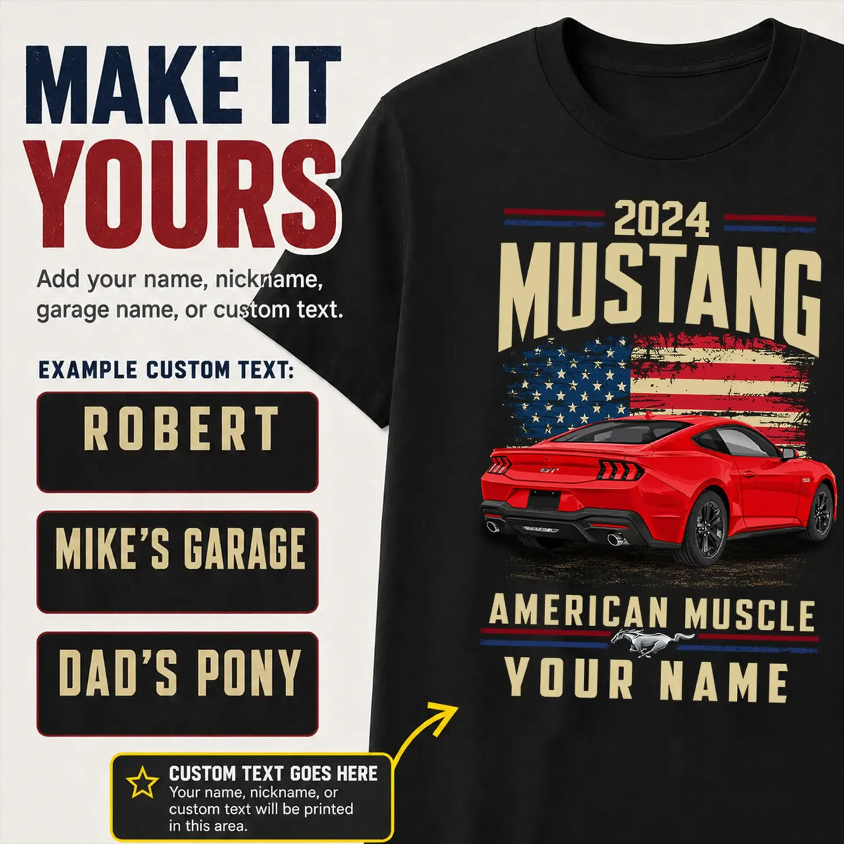 2024 Mustang Muscle Car Personalized Apparel