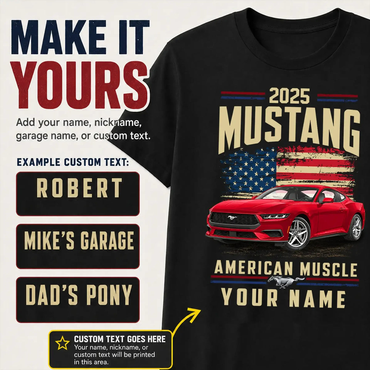 2025 Mustang Muscle Car Personalized Apparel