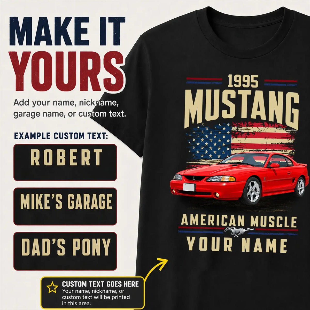 1995 Mustang Muscle Car Personalized Apparel